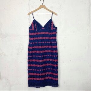 Bardot Navy Pink Diamond Lace Eyelet Midi Dress Size 12 XL